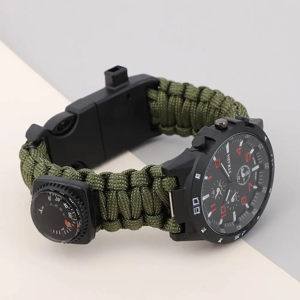 STRADA Watch with Green Nylon Strap and Stainless Steel Back